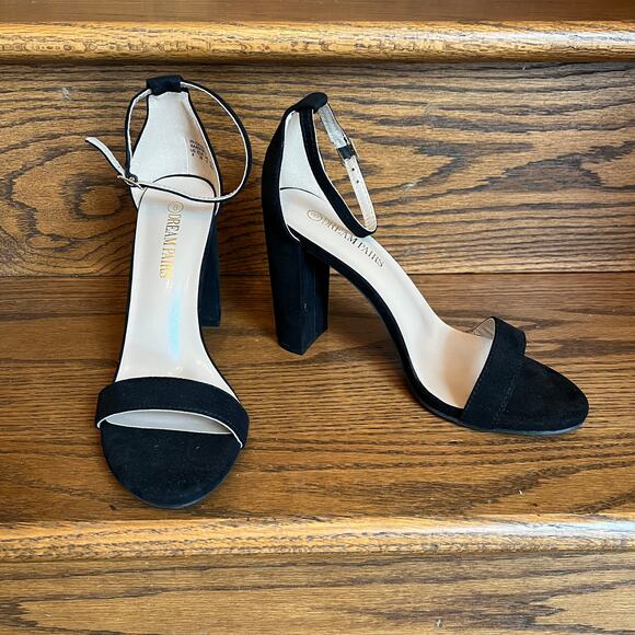 NWT Dream Pairs Black Suede Hi-Chunk High Heel Pump Sandals - SIZE 8 - Picture 4 of 13